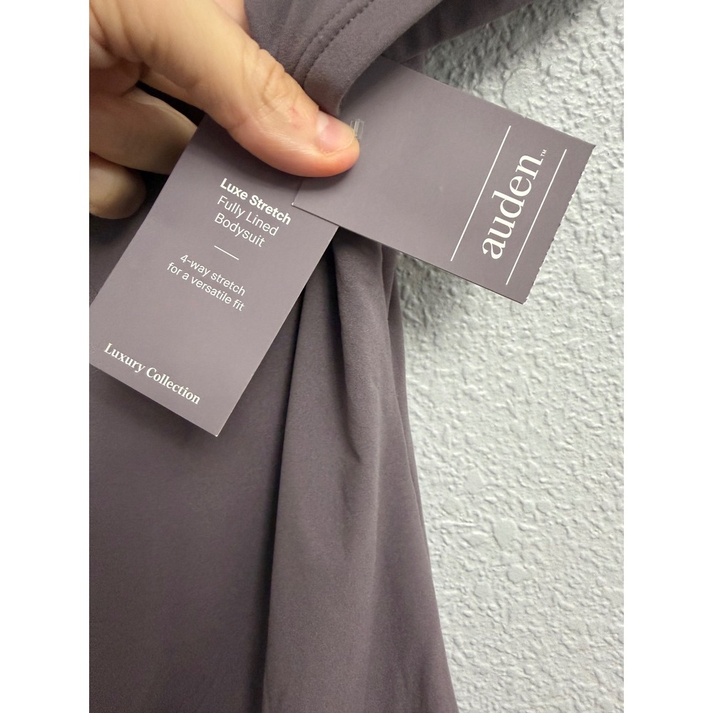 Auden Luxe Stretch Fully Lined Bodysuit Mauve Gray XXL Short Sleeve Crew Neck - Picture 2 of 10